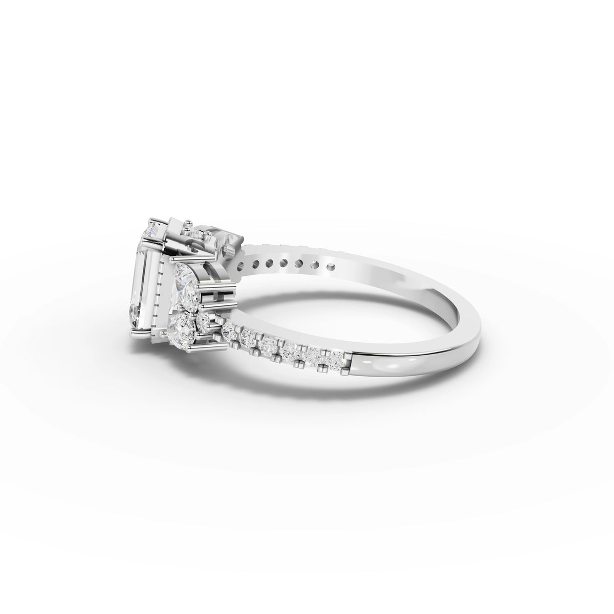 1.54 CT Emerald Solitaire With Side Stone Lab Grown Diamond Ring in white gold, view 2