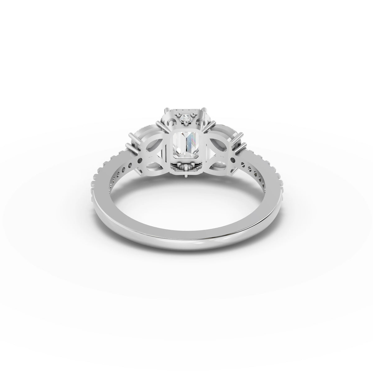 1.54 CT Emerald Solitaire With Side Stone Lab Grown Diamond Ring in white gold, view 3