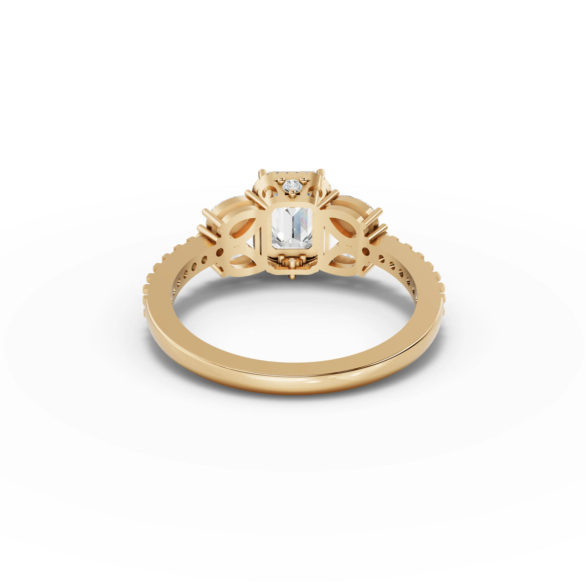 1.54 CT Emerald Solitaire With Side Stone Lab Grown Diamond Ring in yellow gold, view 3