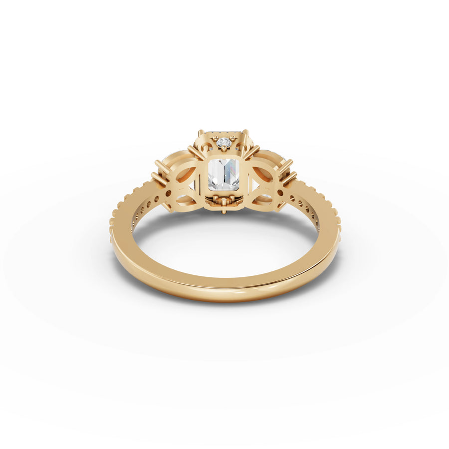 1.54 CT Emerald Solitaire With Side Stone Lab Grown Diamond Ring in yellow gold, view 3