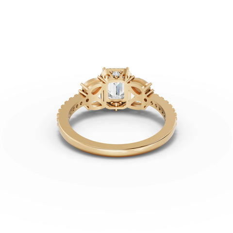 1.54 CT Emerald Solitaire With Side Stone Lab Grown Diamond Ring in yellow gold, view 3