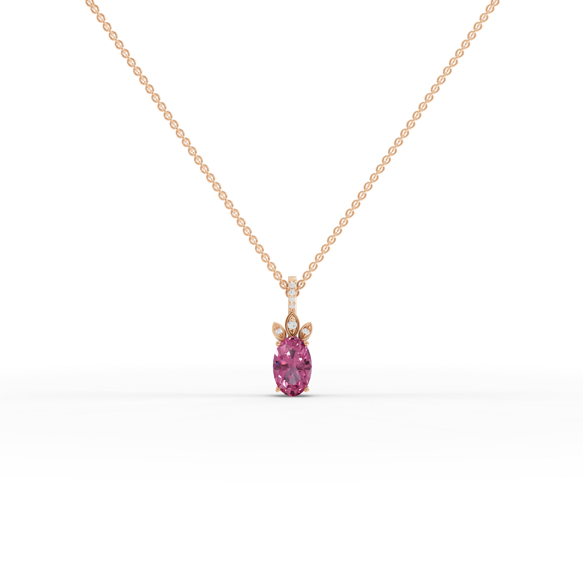 1.54 CT Oval Pink Tourmaline With Side Stone Lab Grown Diamond Pendant 1.00 CT Center in rose gold