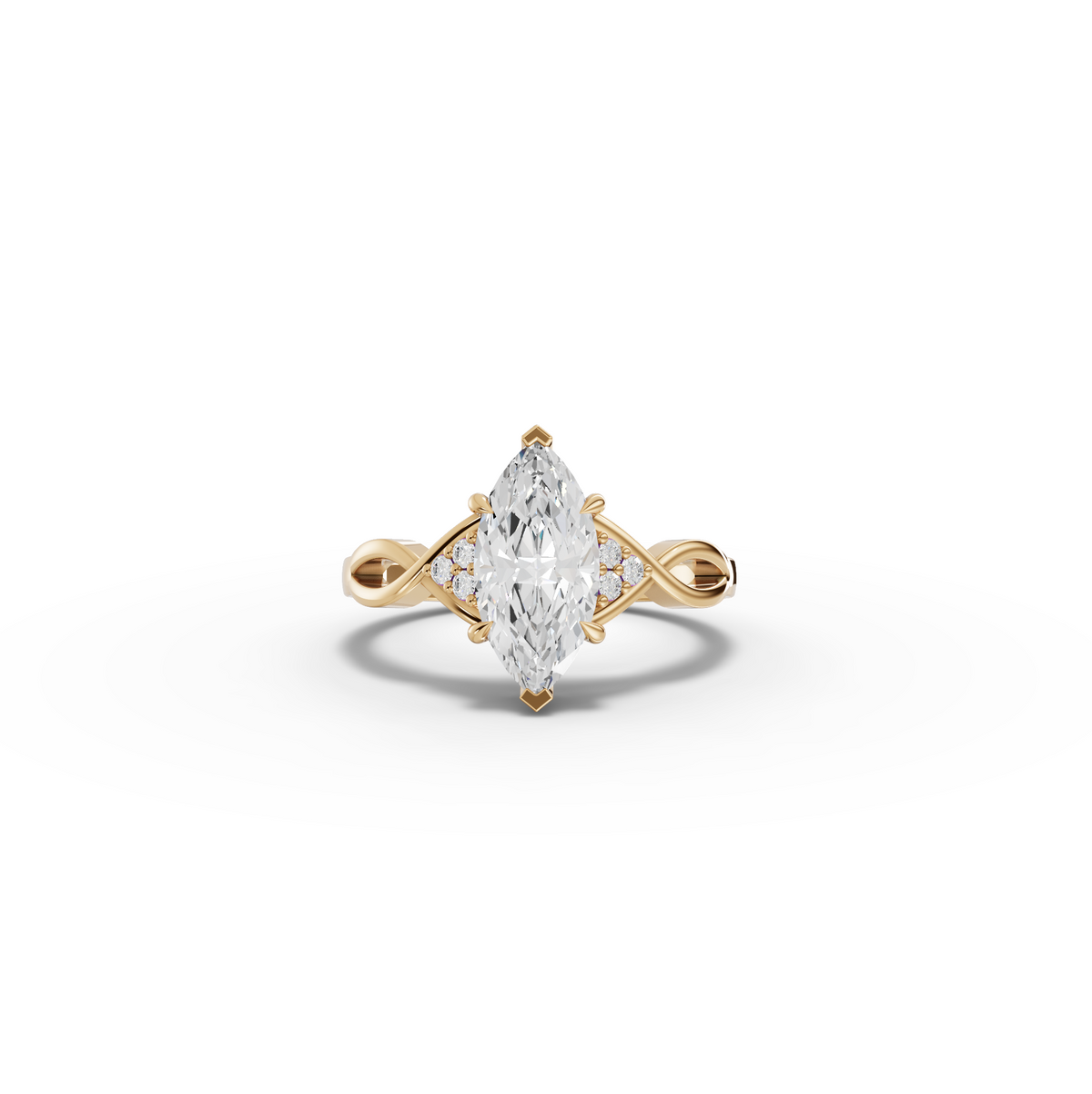 1.56 CT Marquise Accent Solitaire Lab Grown Diamond Engagement Ring in yellow gold