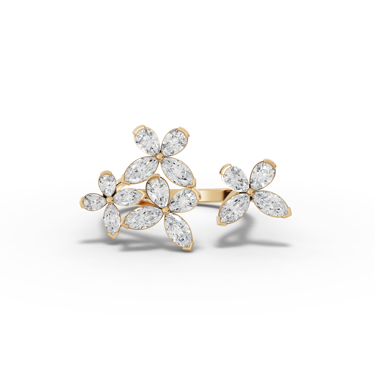 1.56 CT Marquise Floral Cluster Lab Grown Diamond Ring in yellow gold