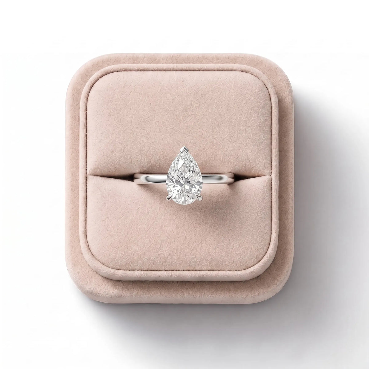 1.57 CT Pear Hidden Halo Lab Diamond Solitaire Engagement Ring, on a white background