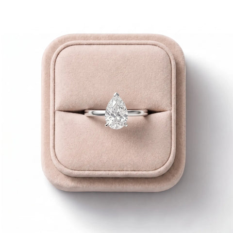 1.57 CT Pear Hidden Halo Lab Diamond Solitaire Engagement Ring, on a white background