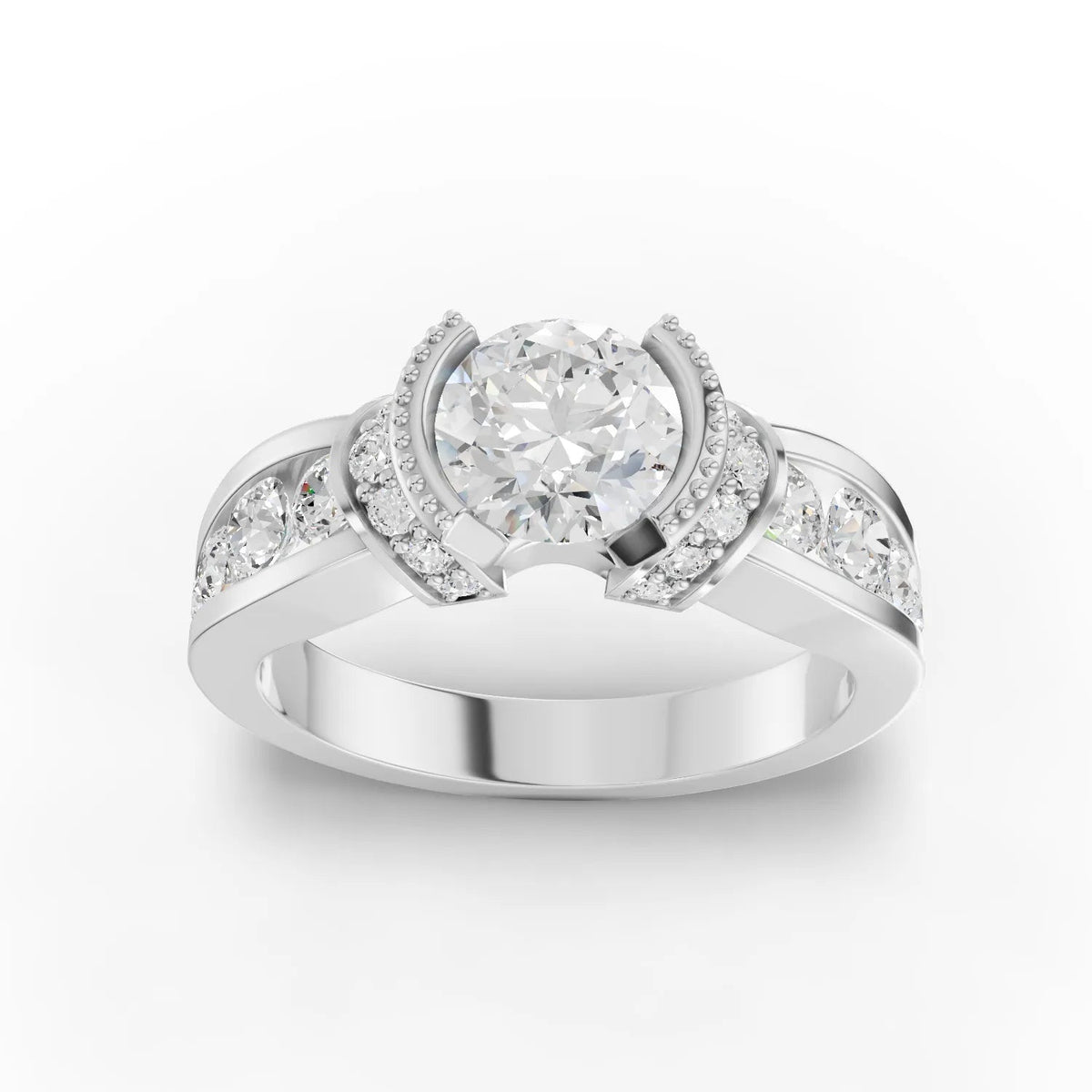 1.58 CT Round Halo With Side Stone Lab Grown Diamond Ring in white gold