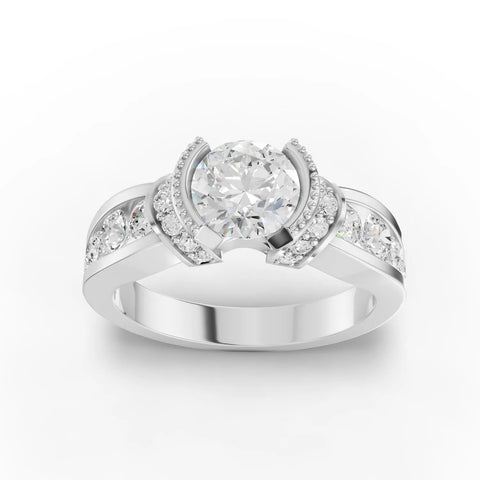 1.58 CT Round Halo With Side Stone Lab Grown Diamond Ring in white gold