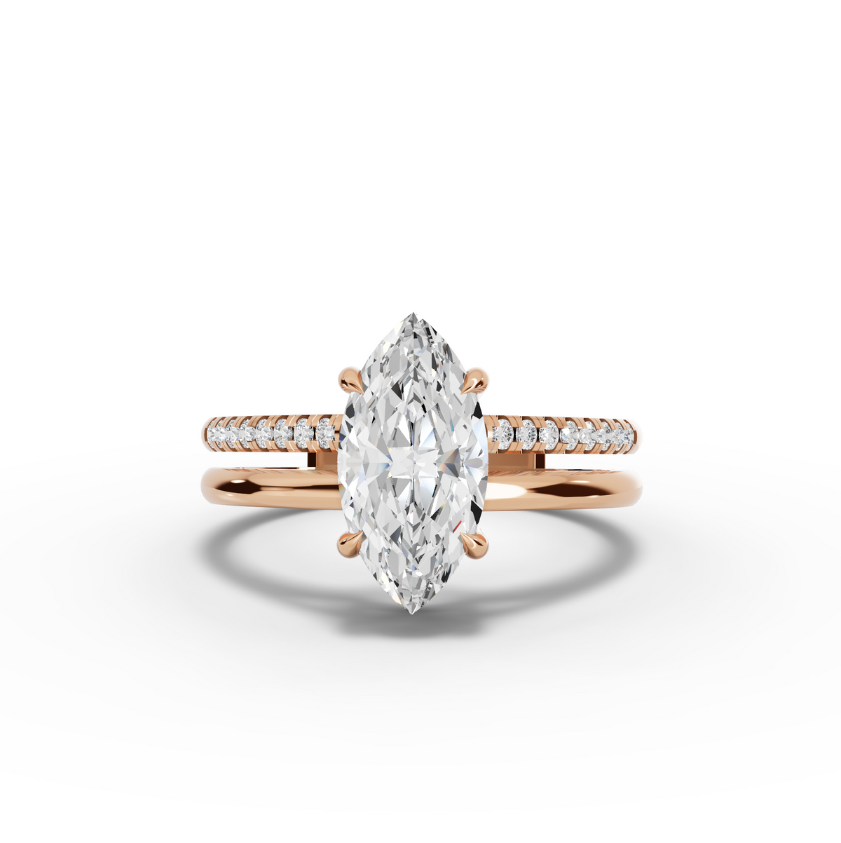 1.60 CT Marquise Lab Grown Diamond Split Ring 1.50 CT Center in rose gold