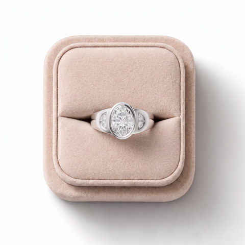 1.60 CT Oval Bezel Lab Grown Diamond Ring with Side Diamond