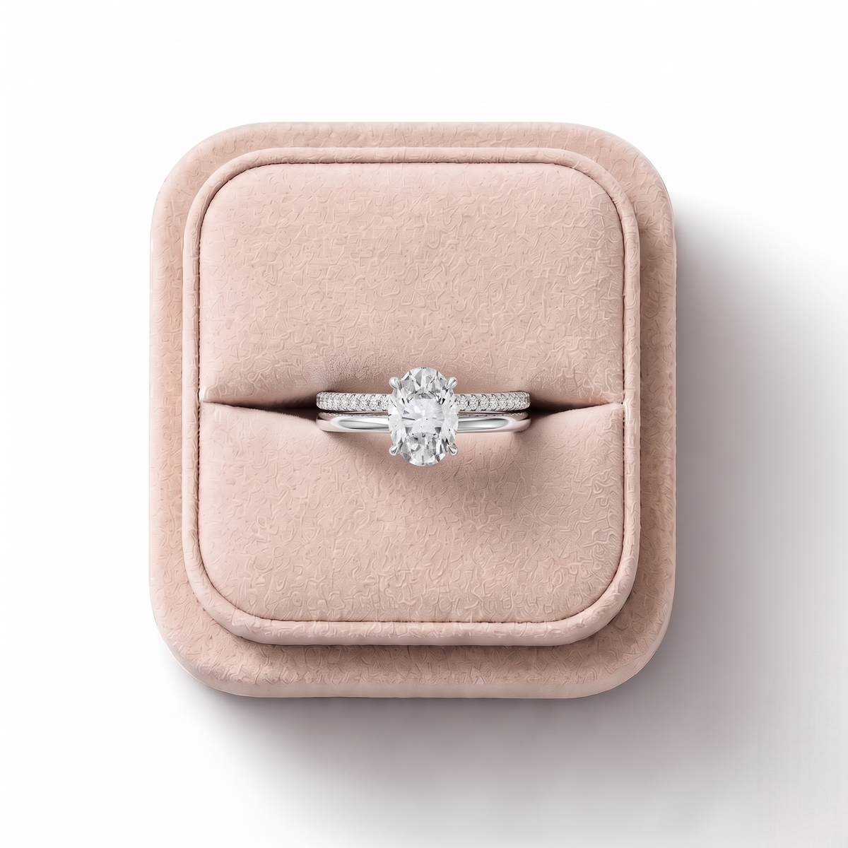 1.60 CT Oval Lab Grown Diamond Split Ring 1.50 CT Center, on a white background