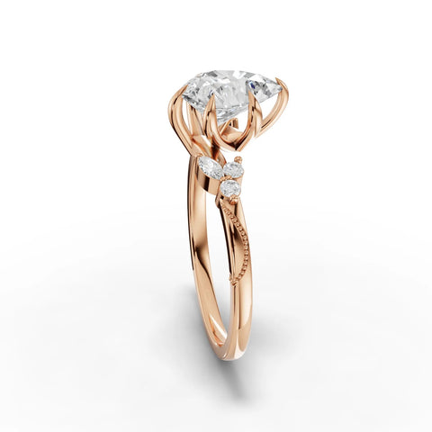 1.60 CT Pear Solitaire Lab Grown Diamond Accent Ring in rose gold, close-up