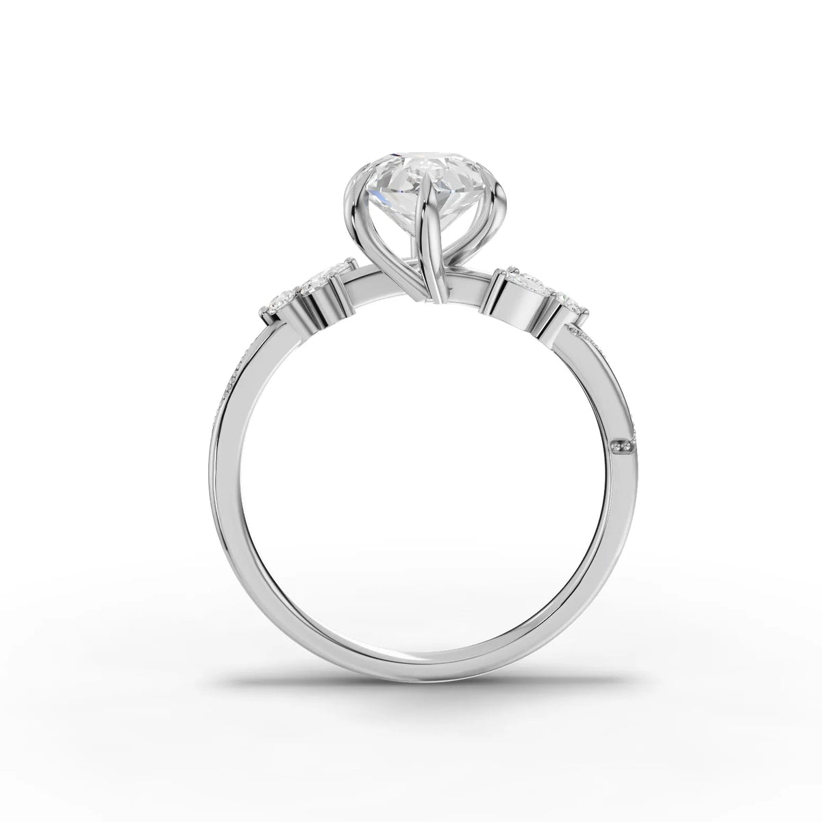 1.60 CT Pear Solitaire Lab Grown Diamond Accent Ring in white gold, close-up 2