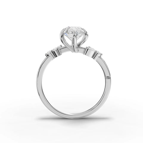 1.60 CT Pear Solitaire Lab Grown Diamond Accent Ring in white gold, close-up 2