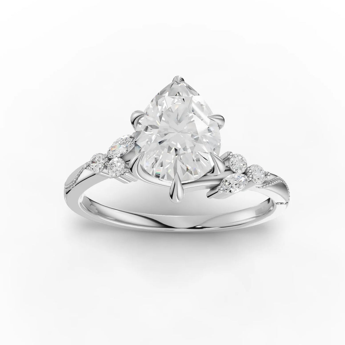 1.60 CT Pear Solitaire Lab Grown Diamond Accent Ring in white gold