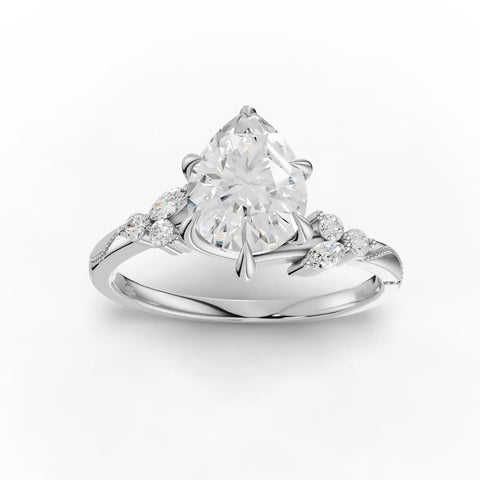 1.60 CT Pear Solitaire Lab Grown Diamond Accent Ring in white gold