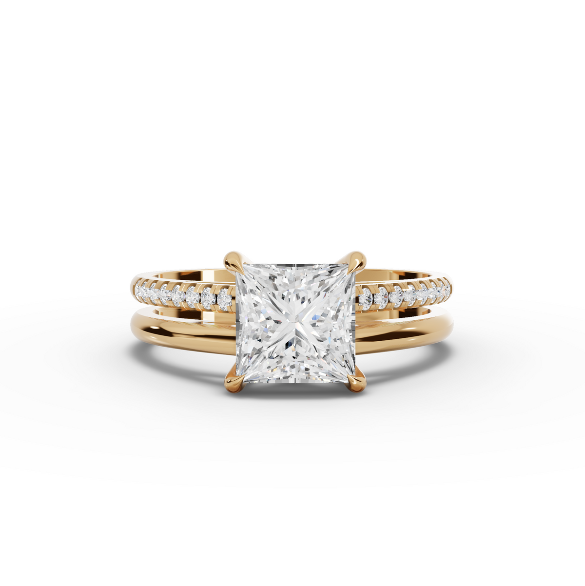 1.60 CT Princess Lab Grown Diamond Split Ring 1.50 CT Center in yellow gold
