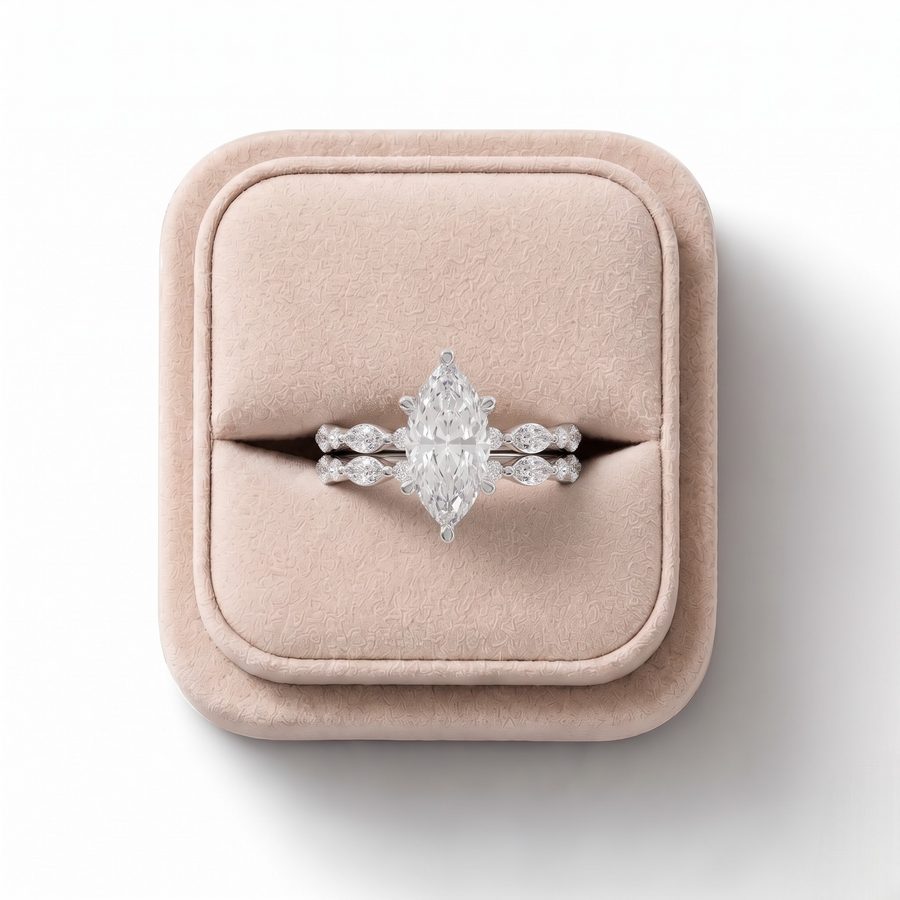 1.61 CT Marquise With Side Stone Lab Grown Diamond Band Ring, on a white background