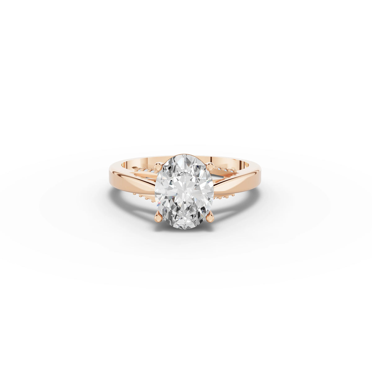 1.61 CT Oval Solitaire Hidden Halo Lab Grown Diamond Ring in rose gold