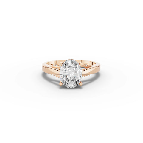 1.61 CT Oval Solitaire Hidden Halo Lab Grown Diamond Ring in rose gold