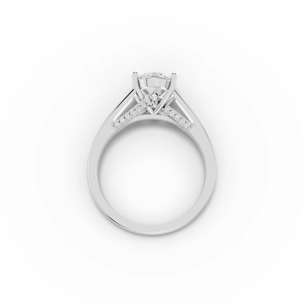 1.61 CT Oval Solitaire Hidden Halo Lab Grown Diamond Ring in white gold, view 3