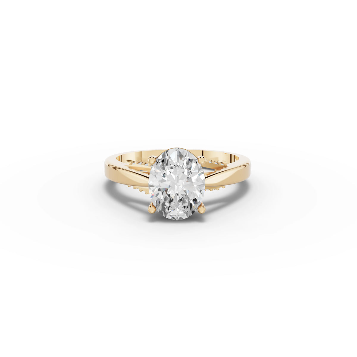 1.61 CT Oval Solitaire Hidden Halo Lab Grown Diamond Ring in yellow gold