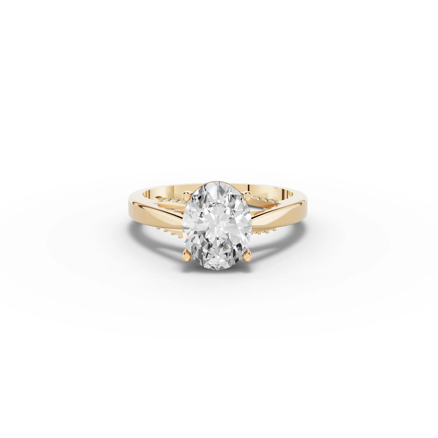 1.61 CT Oval Solitaire Hidden Halo Lab Grown Diamond Ring in yellow gold