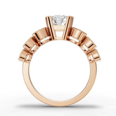 1.62 CT Round Solitaire With Side Stone Lab Grown Diamond Ring in rose gold, close-up
