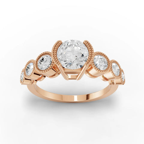 1.62 CT Round Solitaire With Side Stone Lab Grown Diamond Ring in rose gold, top view