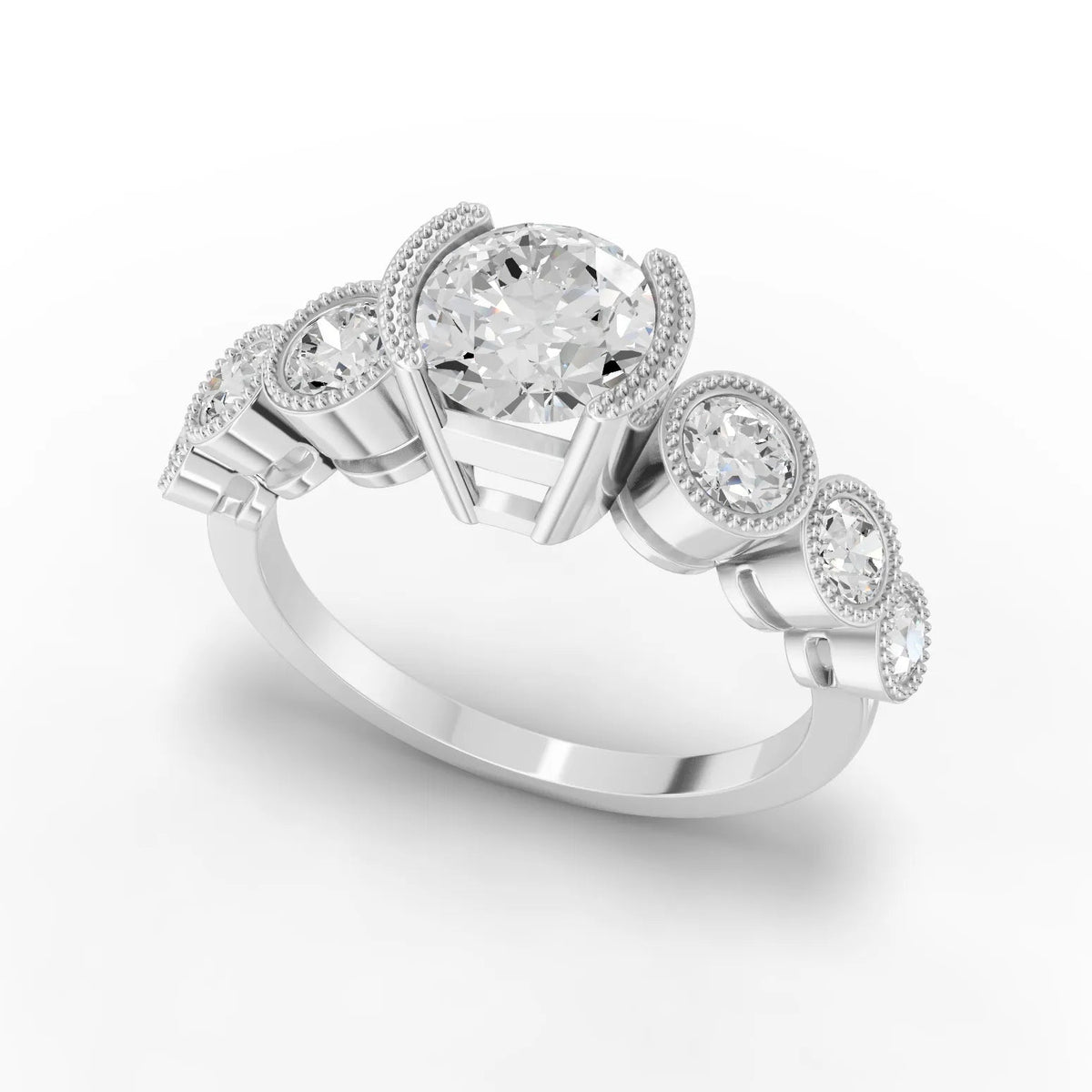 1.62 CT Round Solitaire With Side Stone Lab Grown Diamond Ring in white gold, angled view