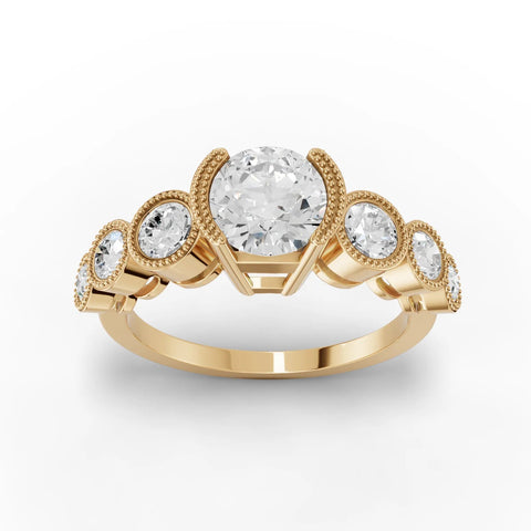 1.62 CT Round Solitaire With Side Stone Lab Grown Diamond Ring in yellow gold, top view