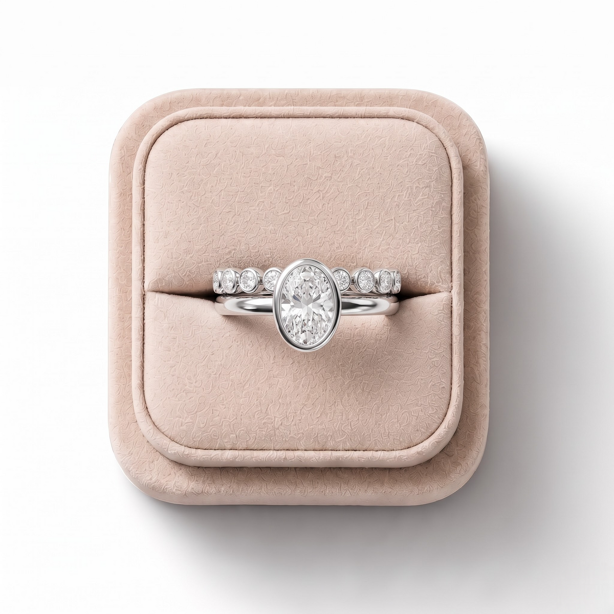 1.63 CT Oval Solitaire Lab Grown Diamond Bezel Set Ring, on a white background