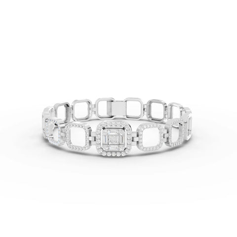 1.63 Ct Halo Lab Diamond Statement Bracelet featuring a square-link design with a central princess-cut diamond cluster.