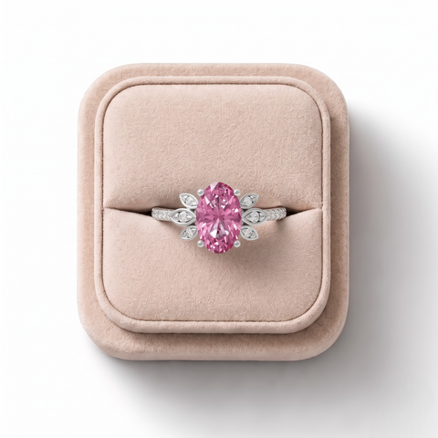 1.64 CT Oval Tourmaline Halo Lab Grown Diamond Ring 1.5 CT Center in white gold, on a white background