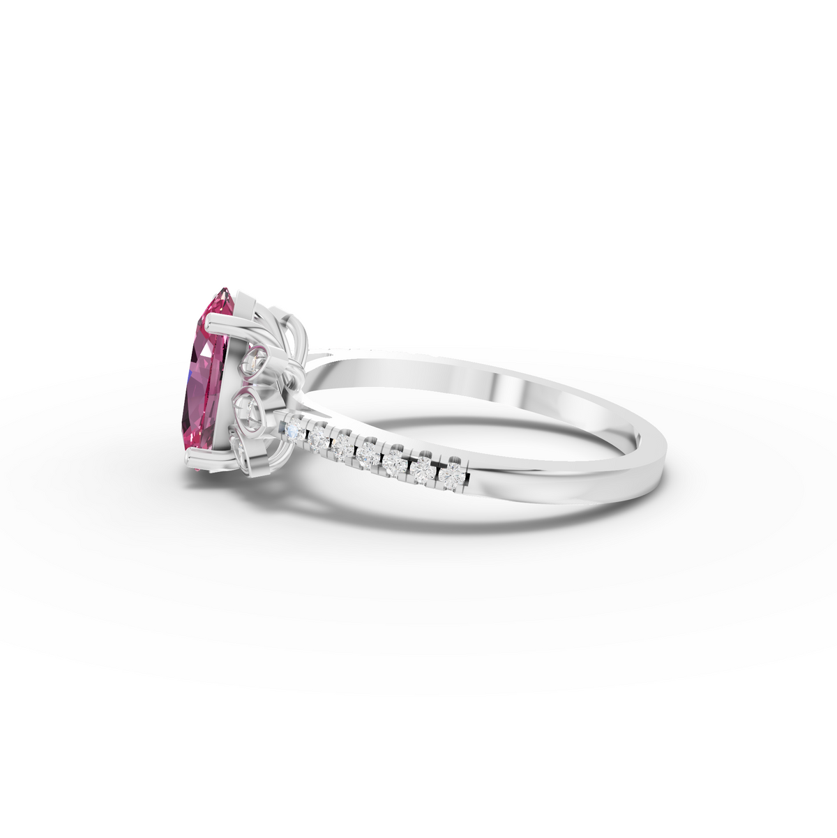 1.64 CT Oval Tourmaline Halo Lab Grown Diamond Ring 1.5 CT Center