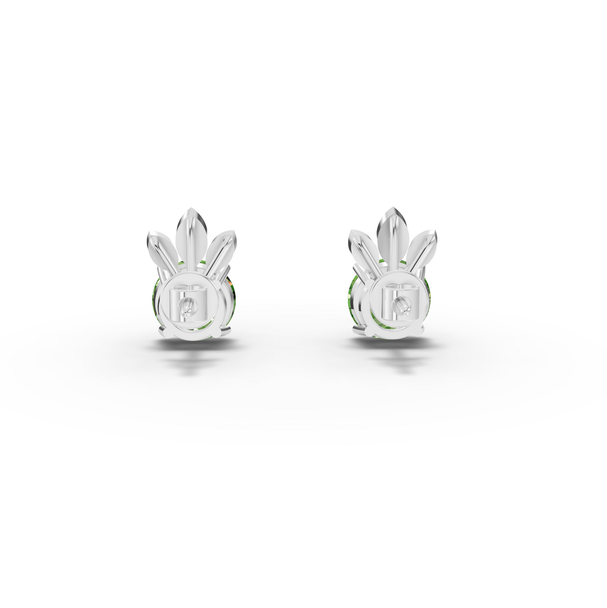 1.64 CT Round Lab Grown Diamond Emerald Stud Earrings Leaf Halo Style, view 2