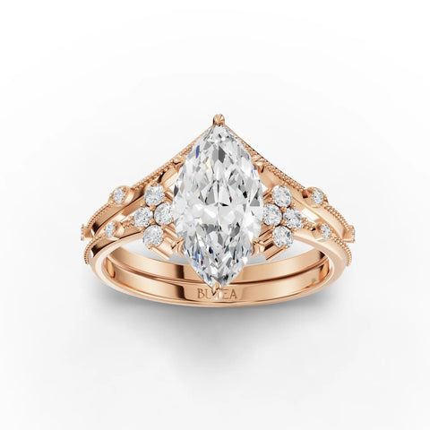 1.65 CT Marquise Accent Solitaire Set Lab Grown Diamond Ring in rose gold