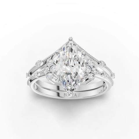 1.65 CT Marquise Accent Solitaire Set Lab Grown Diamond Ring in white gold