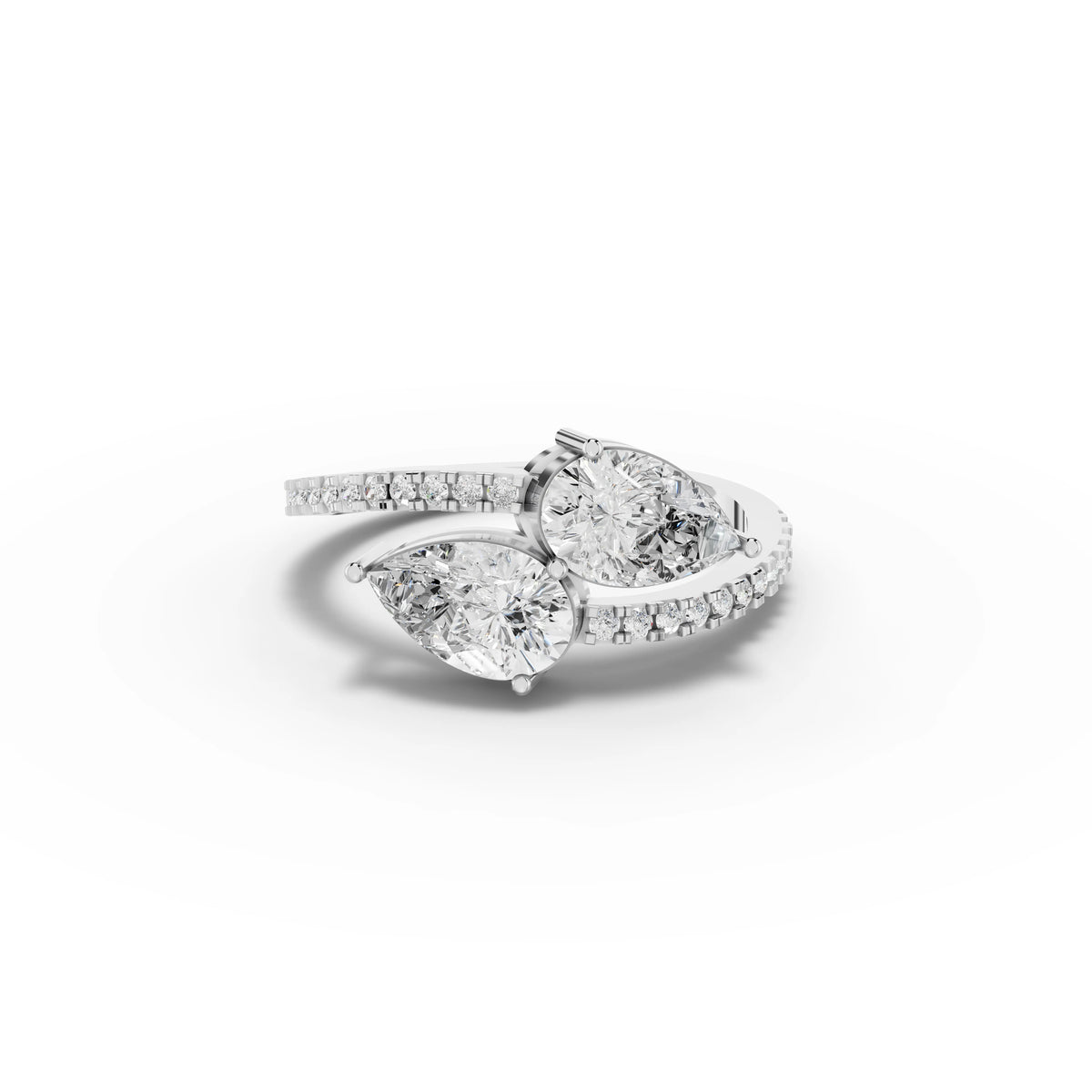 1.65 ct pear Toi et Moi lab diamond ring with two pear stones and pavé open band