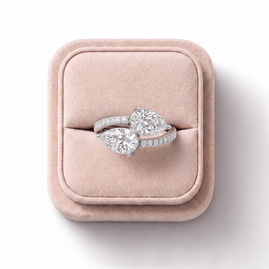 1.65 CT Pear Toi et Moi With Pavé Lab Grown Diamond Band, on a white background