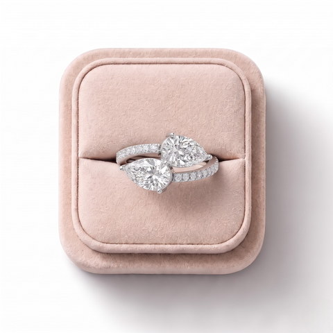 1.65 CT Pear Toi et Moi With Pavé Lab Grown Diamond Band, on a white background