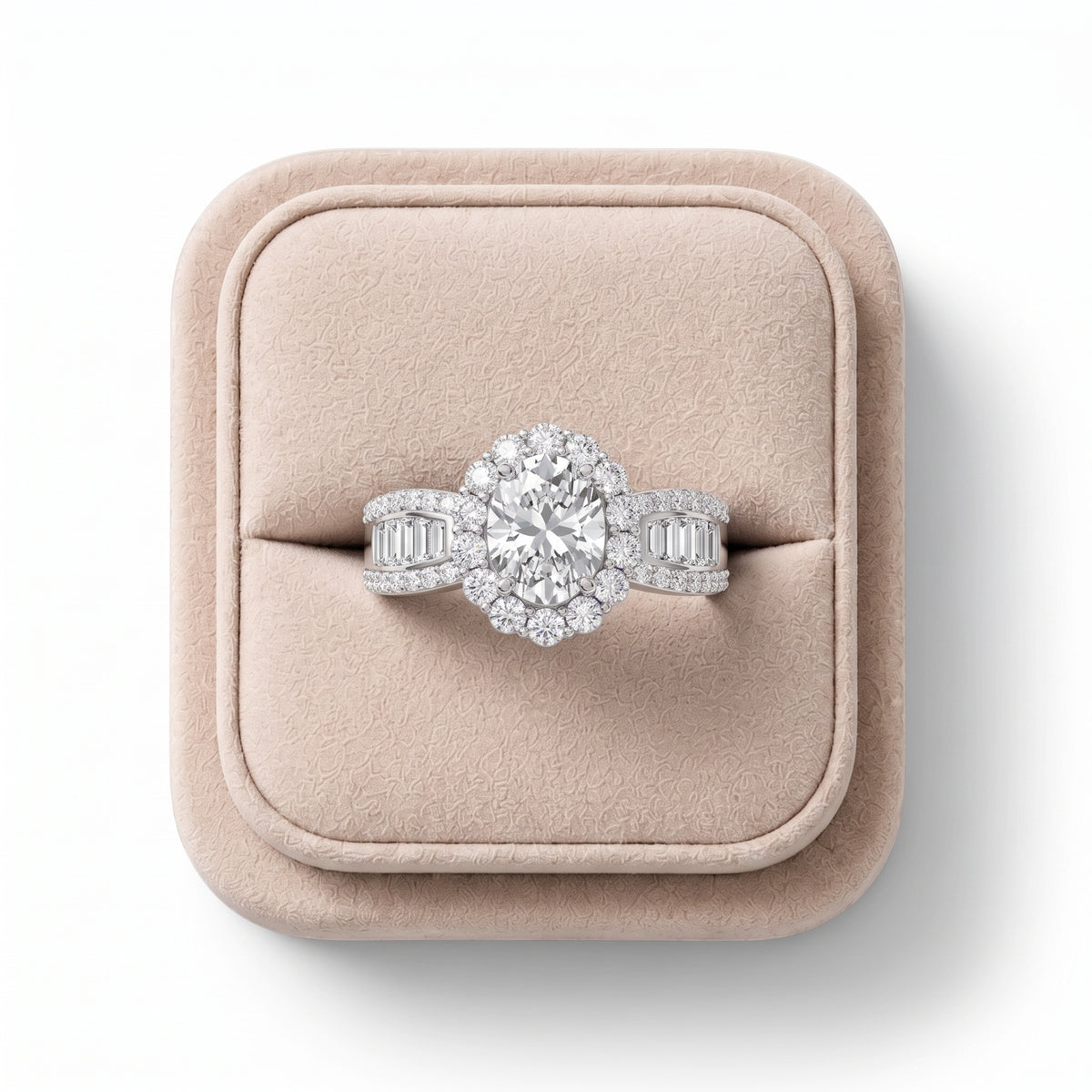 1.66 CT Oval Halo Accent Lab Grown Diamond Ring