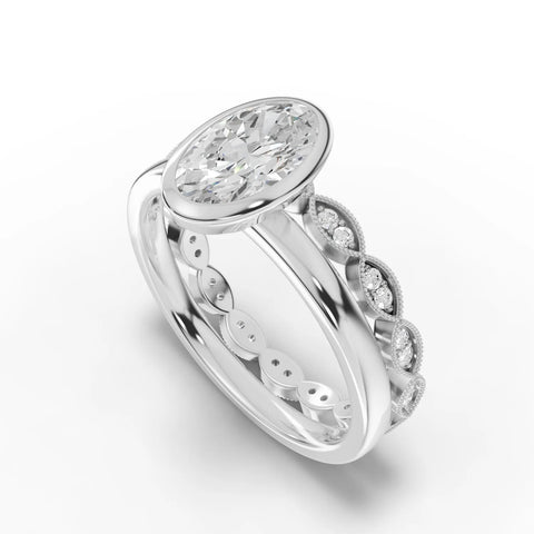Oval bezel solitaire ring white gold angle