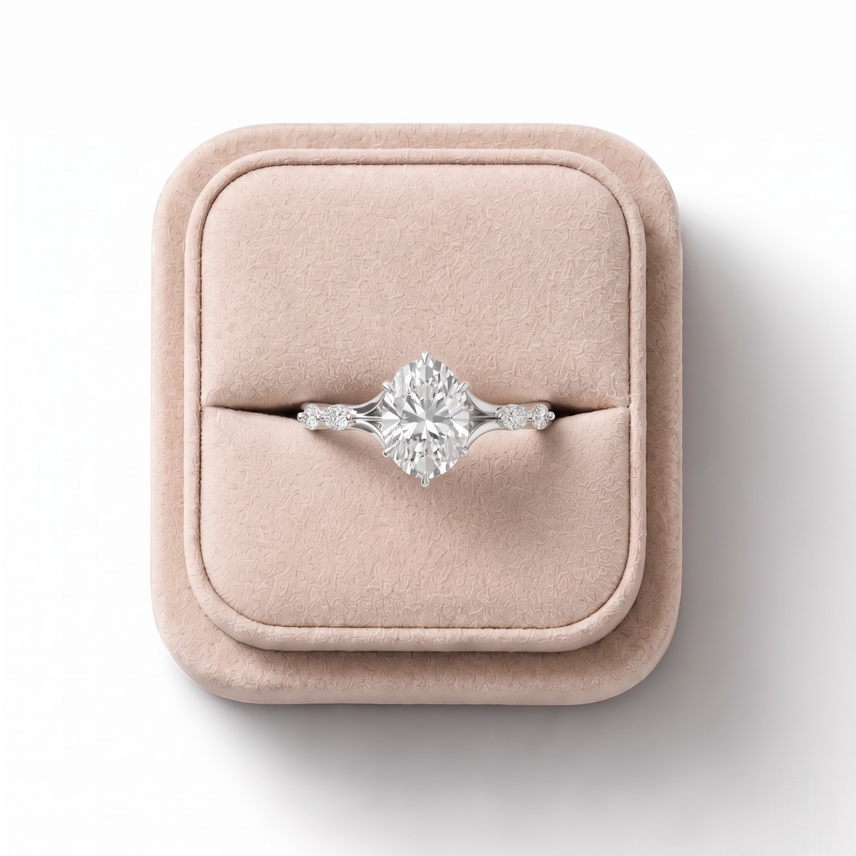 1.66 CT Oval Solitaire Lab Grown Diamond Accent Ring 1.50 CT Center, on a white background
