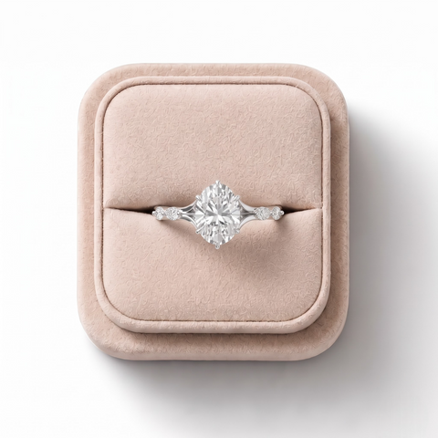 1.66 CT Oval Solitaire Lab Grown Diamond Accent Ring 1.50 CT Center, on a white background