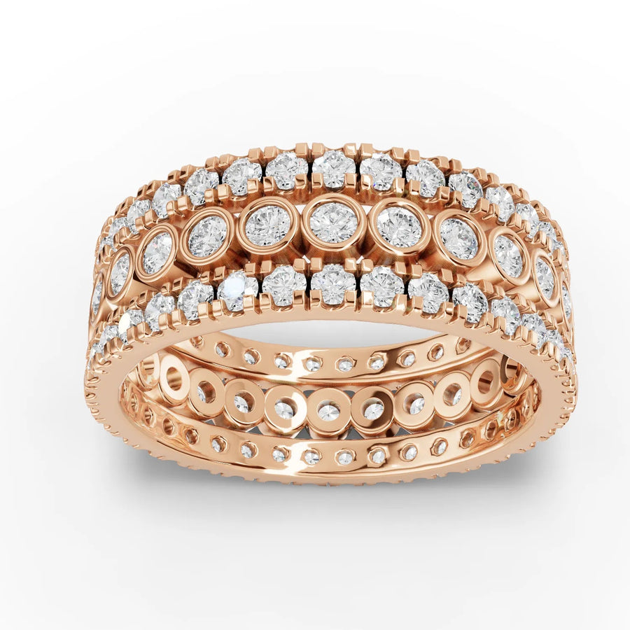 1.66 CT Round Full Eternity Pavé Lab Grown Diamond Ring in rose gold, top view