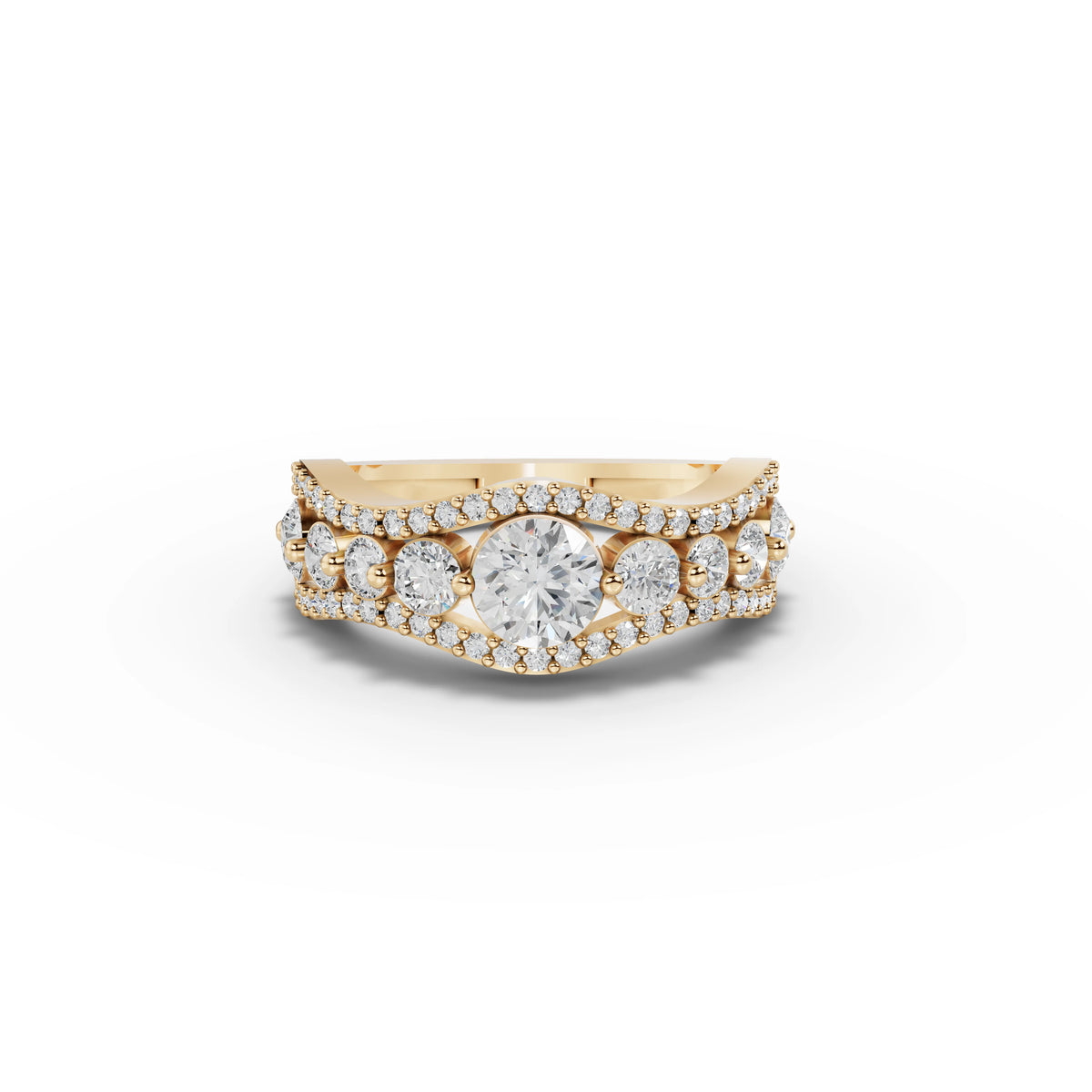1.66 CT Round Statement Lab Grown Diamond Ring in yellow gold