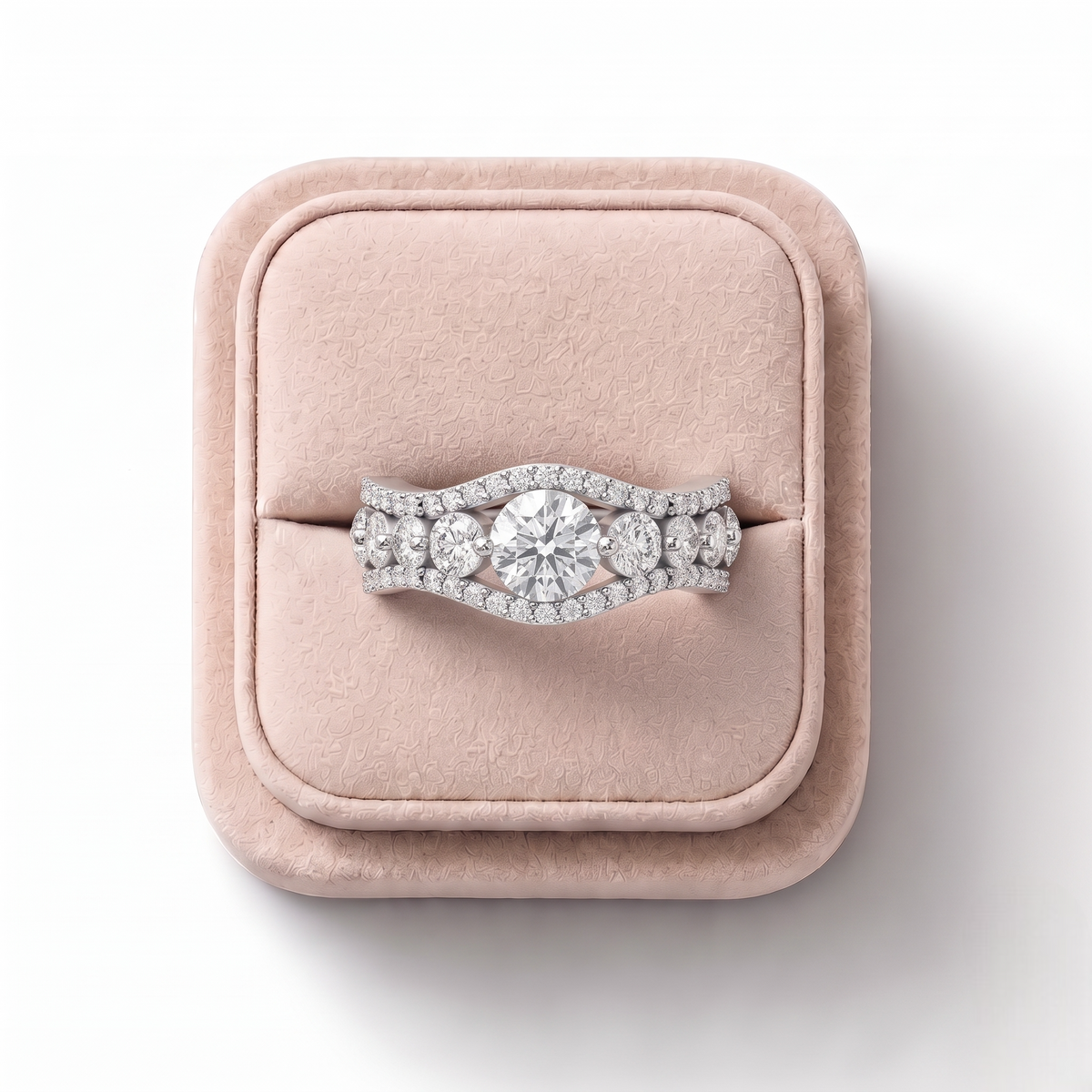 1.66 CT Round Statement Lab Grown Diamond Ring, on a white background