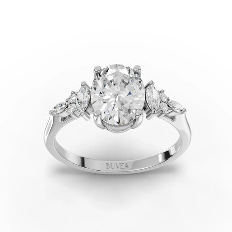 1.67 CT Oval Solitaire Lab Grown Diamond Accent Ring in white gold