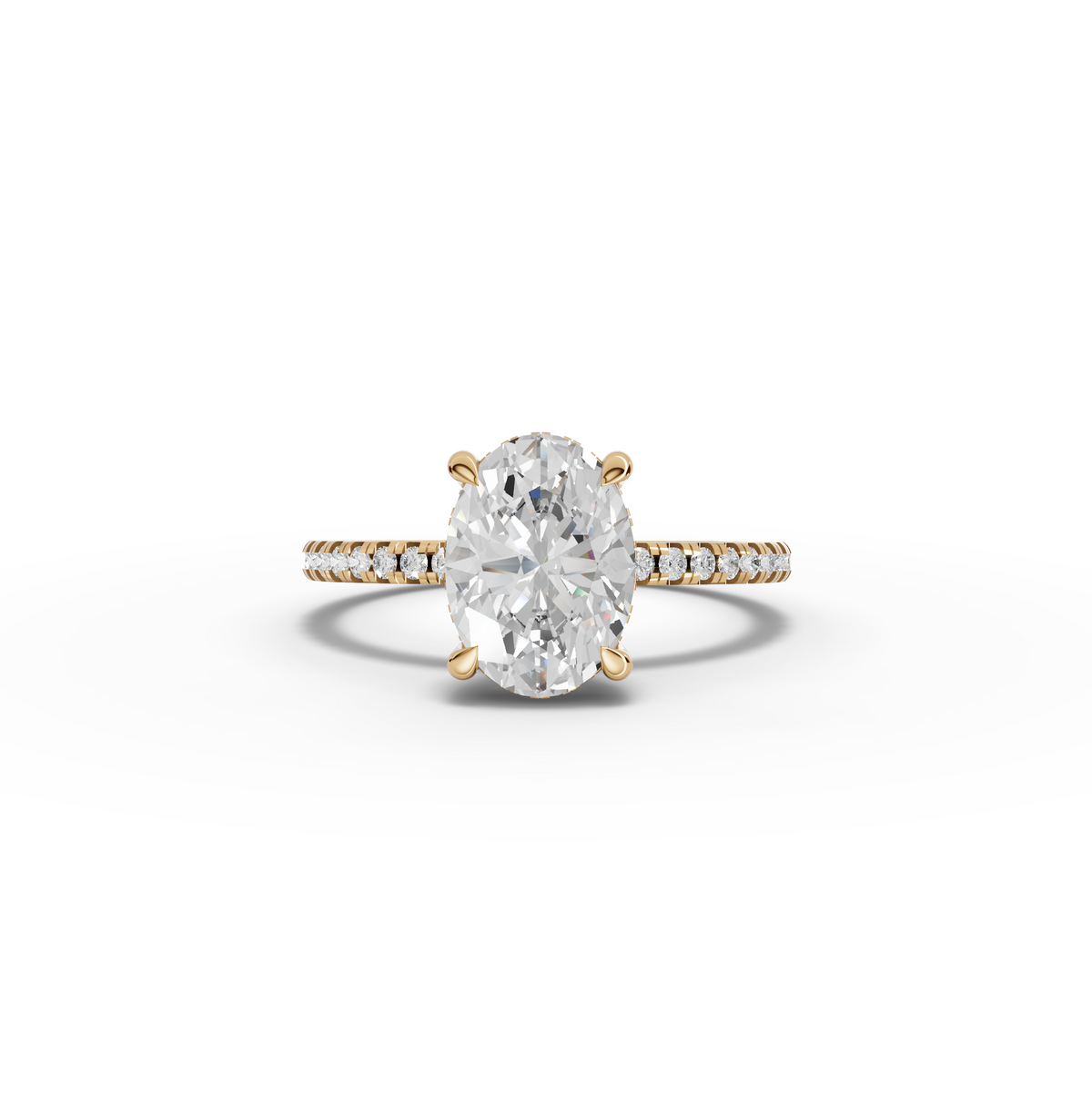 1.67 CT Oval Solitaire Pavé Lab Grown Diamond Ring in yellow gold
